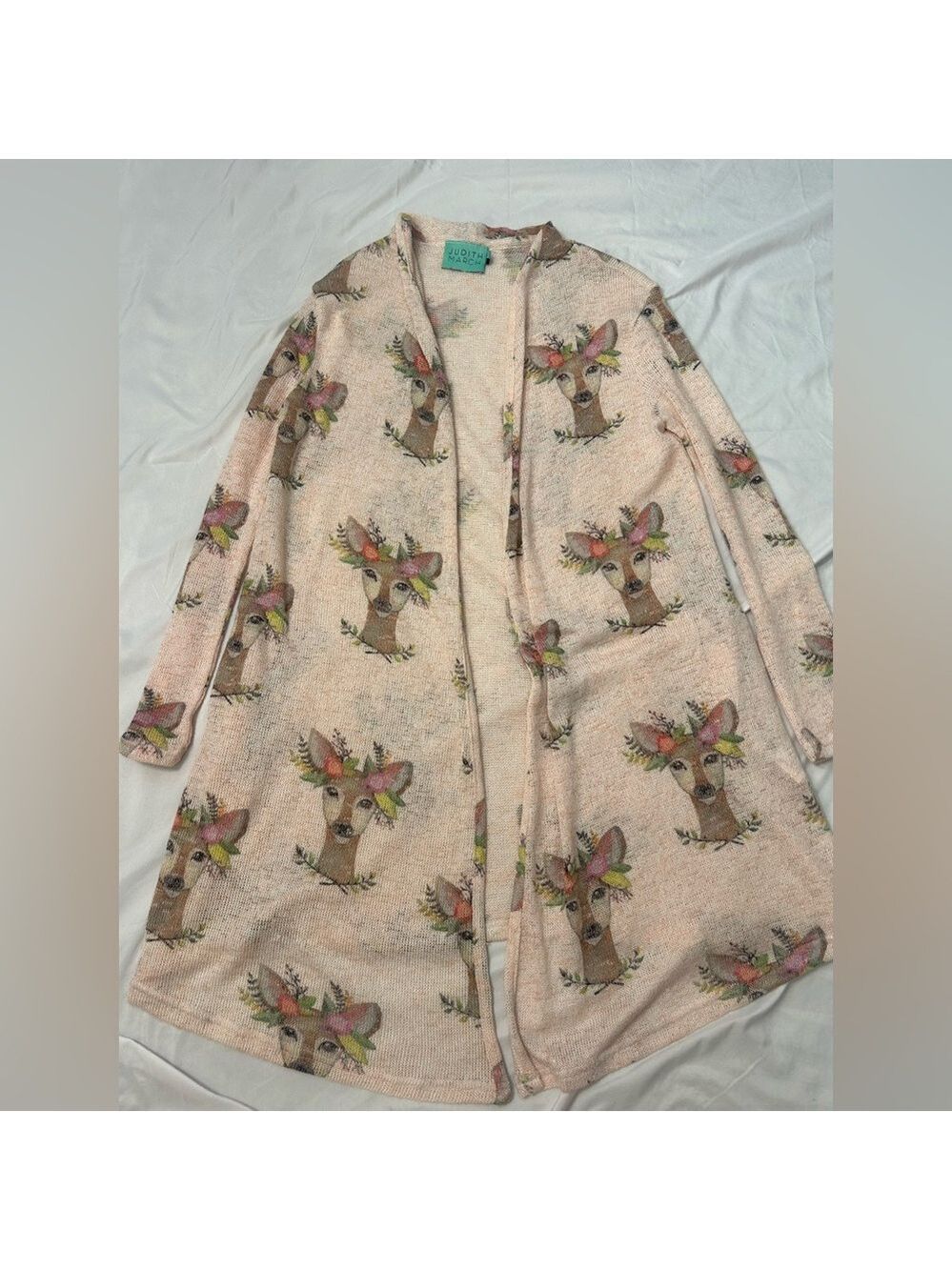 Judith March Women's Floral Deer Print Cardigan Sweater S Boho Pockets